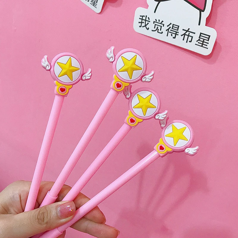 2 шт. гелевая ручка Mocha для девочек Sakura Star Scepter с крыльями, ручка со звездами, подарок для детей, студентов, канцелярские принадлежности, школьные офисные принадлежности