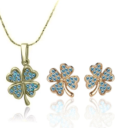 wholesale Best gift high quality chain four leaf clover Austrian CRYSTAL pendant necklace stud earrings Jewelry Set free ship | Украшения и