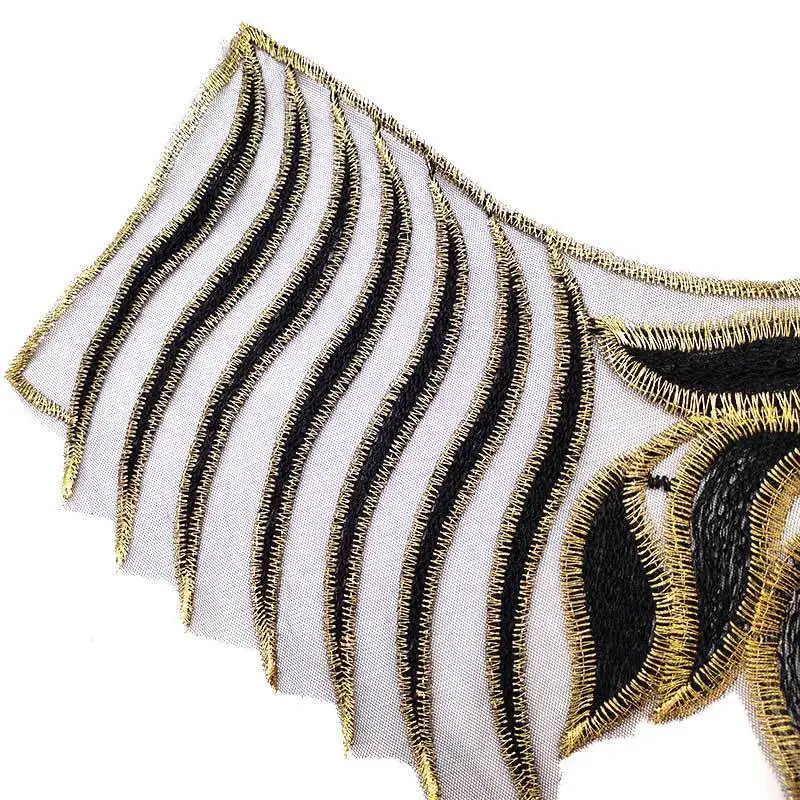 Отделка кружевной ткани с вышивкой черного и золотого цвета в индийском стиле DIY