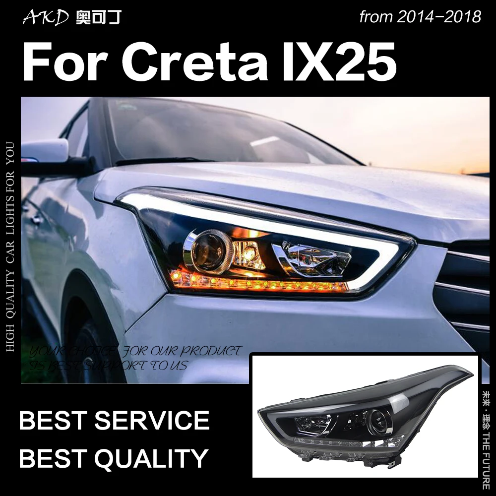 AKD автомобильный Стайлинг фара для hyundai Creta фары IX25 светодиодный фонарь динамический сигнал поворота DRL Hid Bi Xenon авто аксессуары