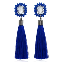 crystal flower red fringing dangle earrings for women black blue long tassel earring ethnic boho brincos jewelry