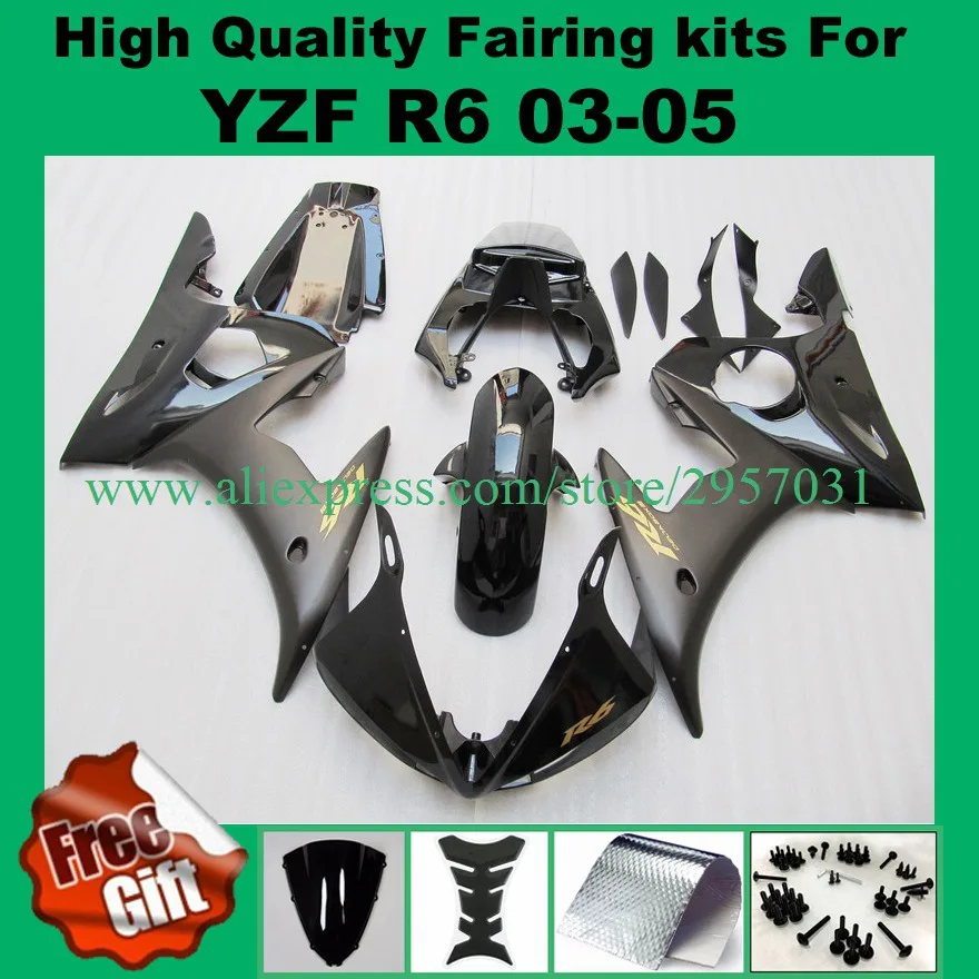 

9Gifts, Fairing kits fit for YAMAHA YZF R6 2003 2004 2005 YZFR6 03 04 05 black fairings set YZF600 R6 03 04 05 +fairing bolts