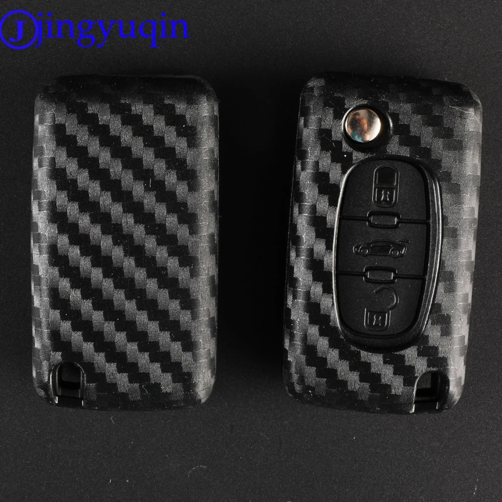 

jingyuqin 10p 2/3 Carbon Silicone Remote Folding Key Case CoverFor PEUGEOT 207 307 308 407 408 For Citroen C3 C4 C4L C5 C6