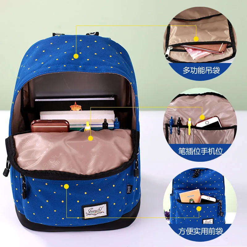 Классический Dot печати холст рюкзак Для женщин школьный Путешествия Рюкзаки для