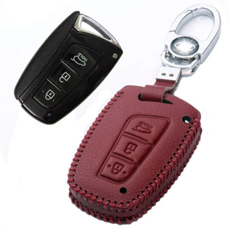 

Genuine PU Leather Remote Key Bag Case Fob Holder Chain For Hyundai Series G Type