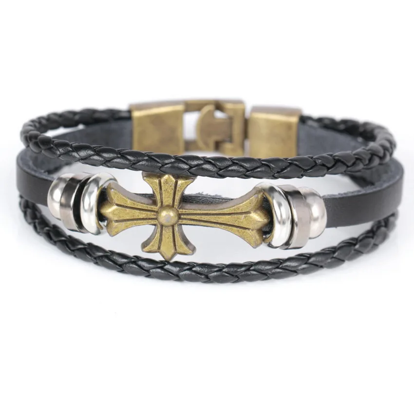 2017 Новый год Мода DIY обертывание мужские кожаные браслеты бандажные Многослойные