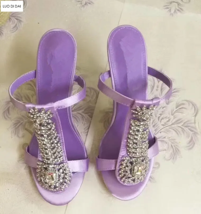 2019 New summer women sandals rhinestone stud party shoes lavender glitter diamond stilettos bling wedding shoe | Обувь