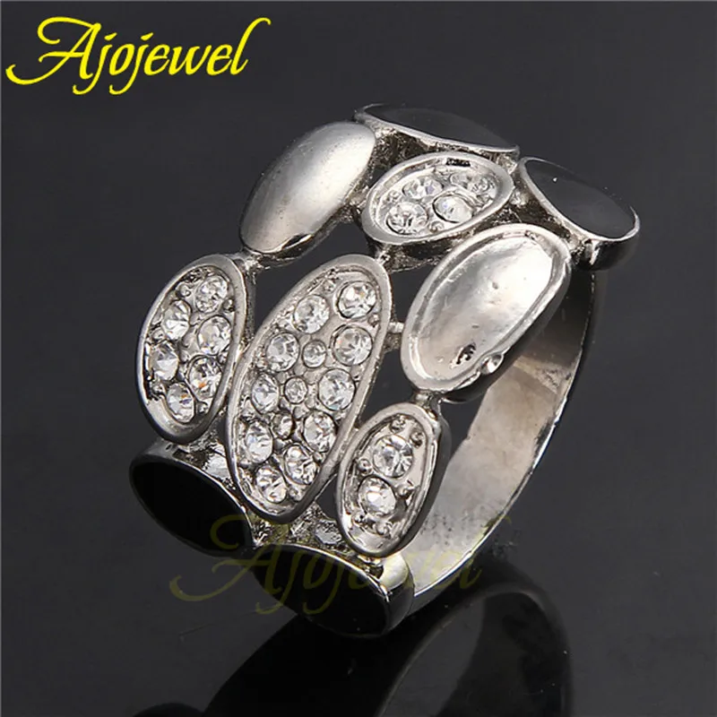 

Ajojewel Rhinestone Unisex Vintage Retro Ring Black And White Enamel Jewelry Ringe Bagues