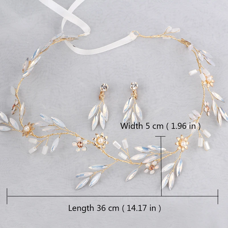 Женский Свадебный комплект из повязки на голову и сережек с опалом|bridal hair vine|hair