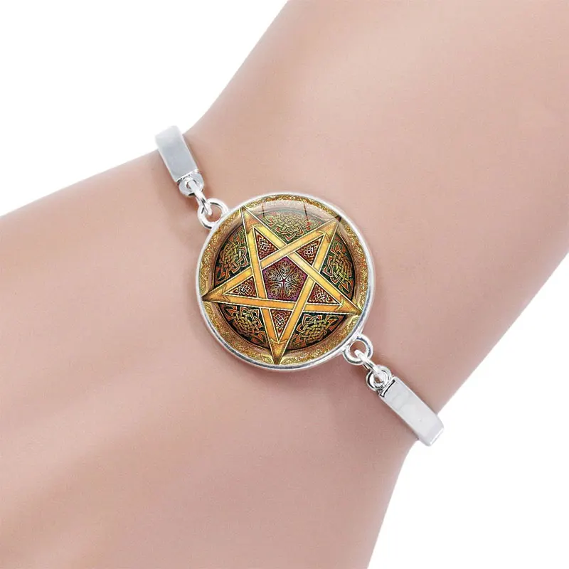 Волшебный кабошон Wicca с пятиконечной стеклянной кабошоном браслет на удачу