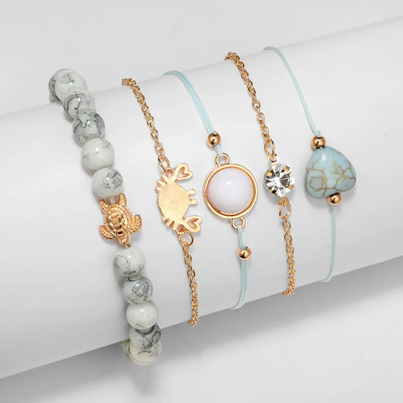 Ножной браслет женский кожаный Веревка ручной работы металлический с бусинами