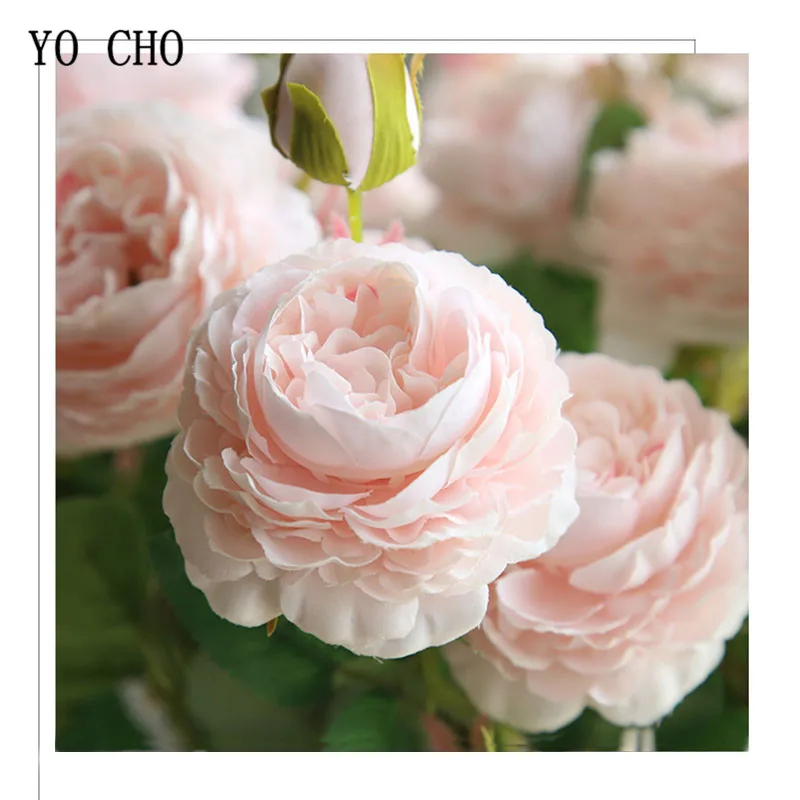 YO CHO 60cm White Peonies Artificial Flower Peony Silk Bouquet for Wedding Home Decoration 3 Heads Rose | Дом и сад