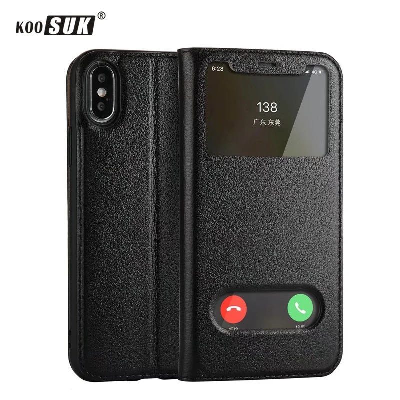 Кожаный чехол KOOSUK яка для iPhone X 10 Роскошный с откидной крышкой и окошком Apple iphoneX