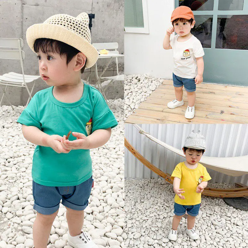 New Summer Baby Boys Short Sleeve Cotton Cartoon Letter Print Tops Blouse T-shirt+Shorts Casual Outfits Sets |