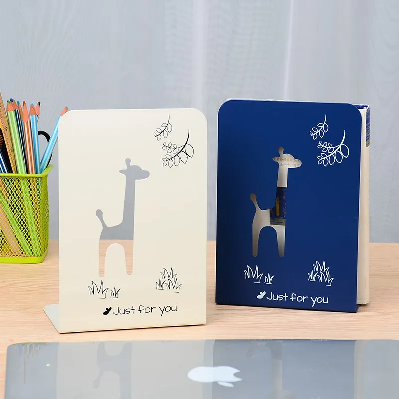 New 2 Pcs/Set Cute Giraffe and Clock Series Bookshelf Large Metal Bookend Book Stand Reading Holder Shelf | Канцтовары для офиса и