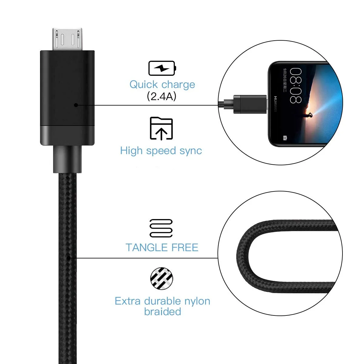 Нейлоновый плетеный кабель для быстрой зарядки Micro USB Xiaomi Redmi Y1 Y2 Y3 S2/Redmi Go/Mi A2 Lite/Redmi