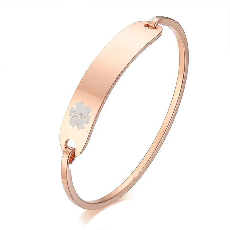 rose gold Пользовательский Женский Браслет-манжета BangleType 1 диабет медицинский оповещение ID аллергия Femme жесткий браслет подарок для мамы - Окраска металла: rose gold
