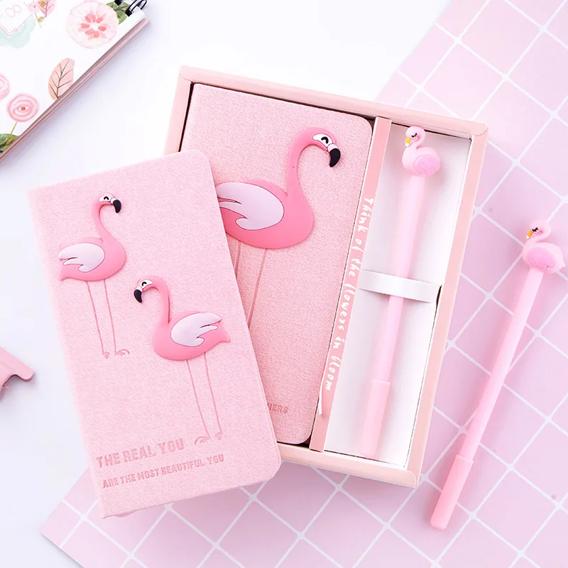 

Pink Flamingo Notebook Set Note Book With Pen Set Diary Day Planner Kawaii Journal Stationery School Supplies Study Gift Tools