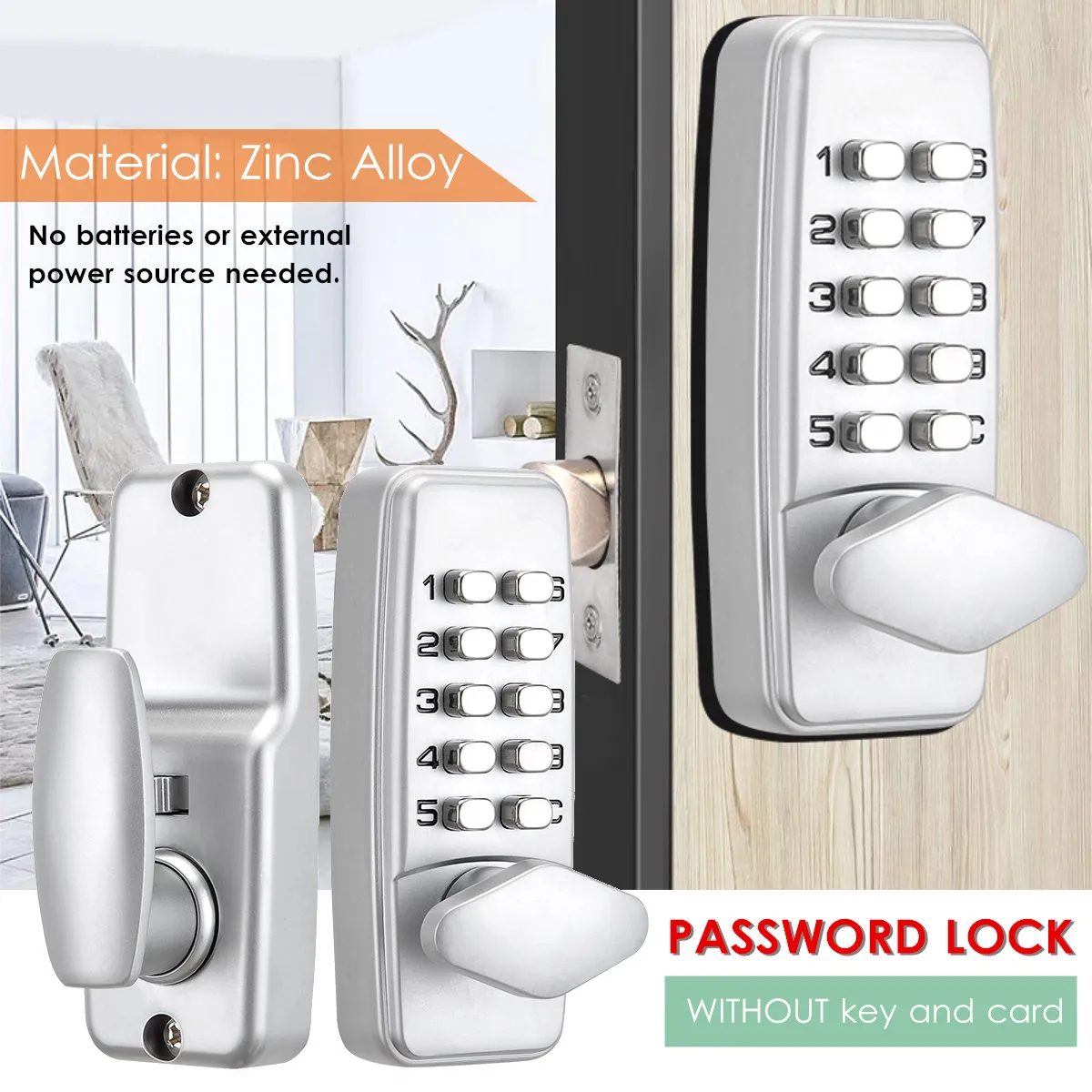 

Mechanical Door Lock Security Password Lock Digital Code Entry Exterior Mechanism Access Control Lock Accessories Keyless
