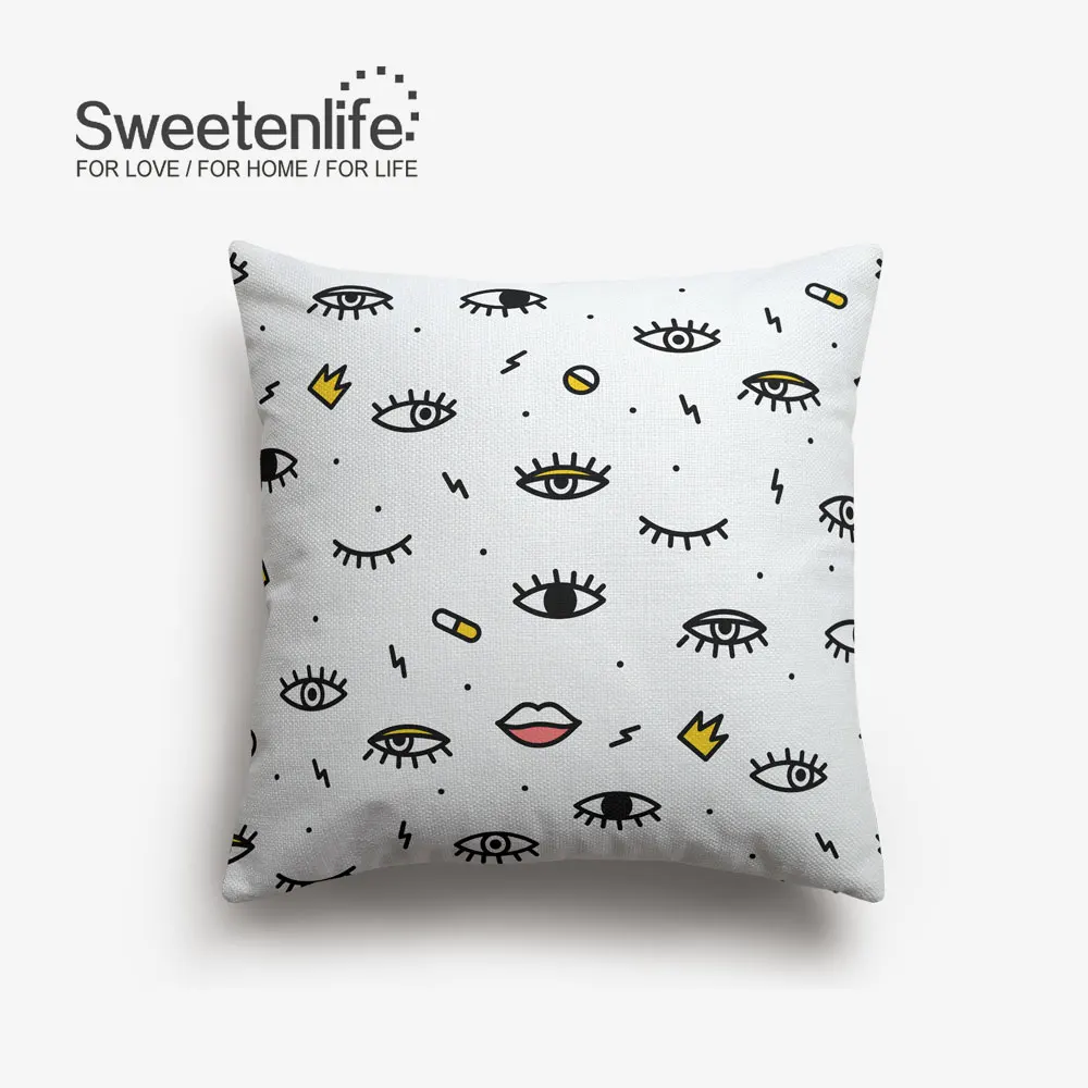 SL0332 Sweetenlife 45x45 см нарисованные вручную глаза модные наволочки стиль наволочки для дома Декор Высокое качество Белый лен подушка для стула - Цвет: SL0332