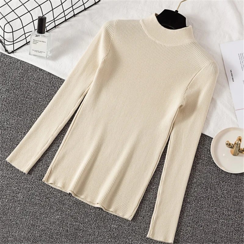 Корейский женский свитер с высоким плотно облегающим шею воротником Sueter mujer Invierno