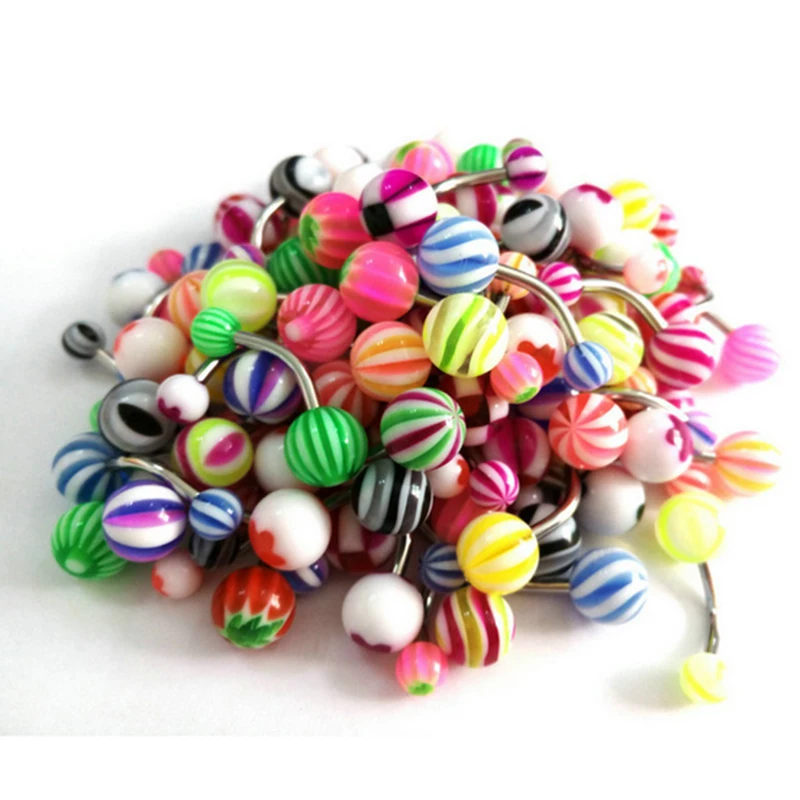 50/30Pcs New Colorful Acrylic Ball Medical Steel Belly Button Ring Dangle Navel Body Jewelry Piercings | Украшения и аксессуары