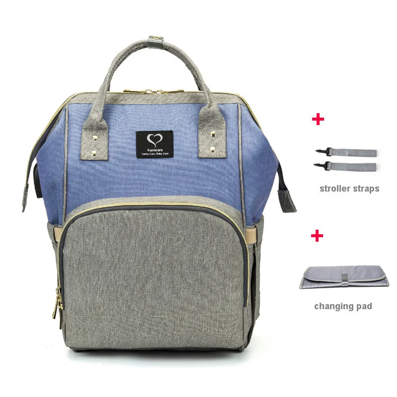 blue grey Сумка для подгузников, рюкзак, USB сумка для детских подгузников, водонепроницаемая сумка для беременных, дорожная сумка для кормления, сумка для детской коляски, разные цвета - Цвет: blue grey