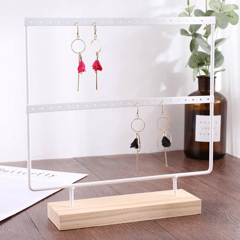 Mordoa 24/44 Holes Wood Earrings Organizer Jewelry Holder Necklace Bracelet Rack 2 Layers Jewelry Display Stand Jewelry Packing