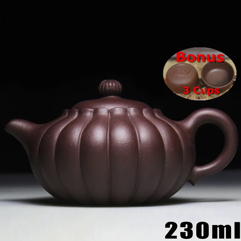 

230ml Pumpkin Pot Cup Set [Bonus 3 Cups] Chinese Ceramic Teapot Kung Fu Tea Set Famous Handmade Pots With Gift Box High Quality