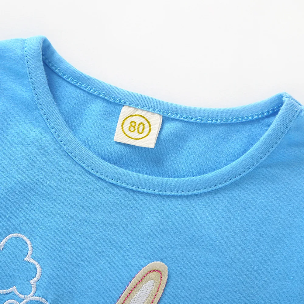 Топы с длинными рукавами и вышивкой кролика для маленьких мальчиков девочек