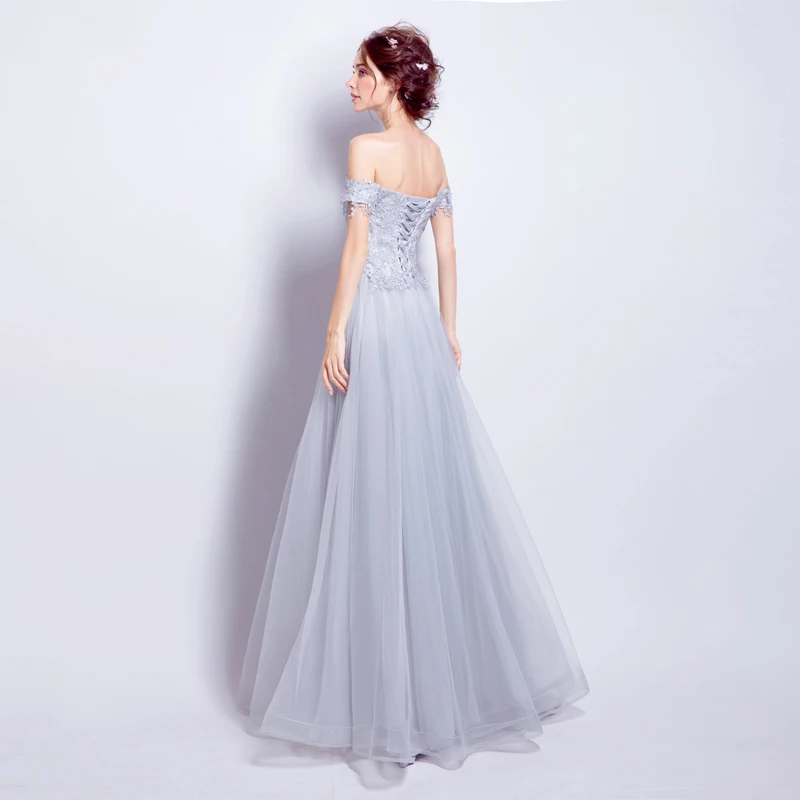 Серое кружевное платье для матери невесты свадьбы с открытыми плечами А-образные