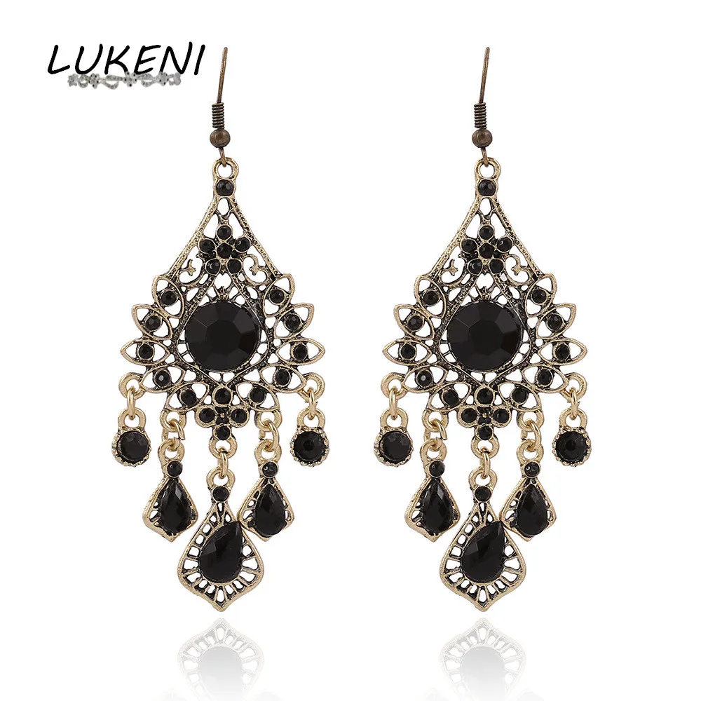 

LUKENI 2017Free Shipping Fashion Long Dangle Earrings Jewelry Water Drop Hollow Created Gemstone Wedding Earrings DE013