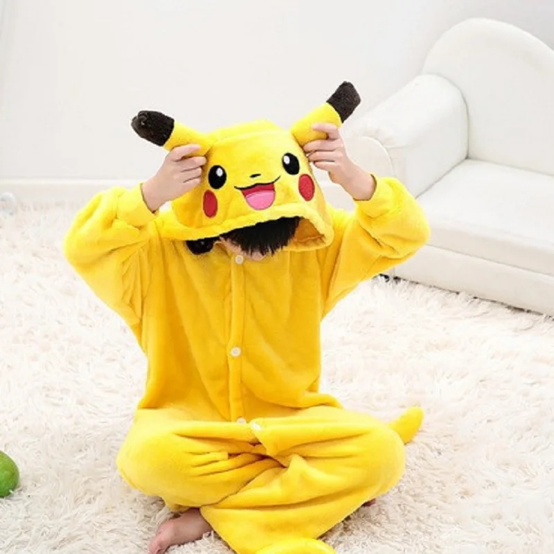 Косплей Хэллоуин Костюм Пикачу ребенок для детей Покемон onesie пижамы Мальчики coton