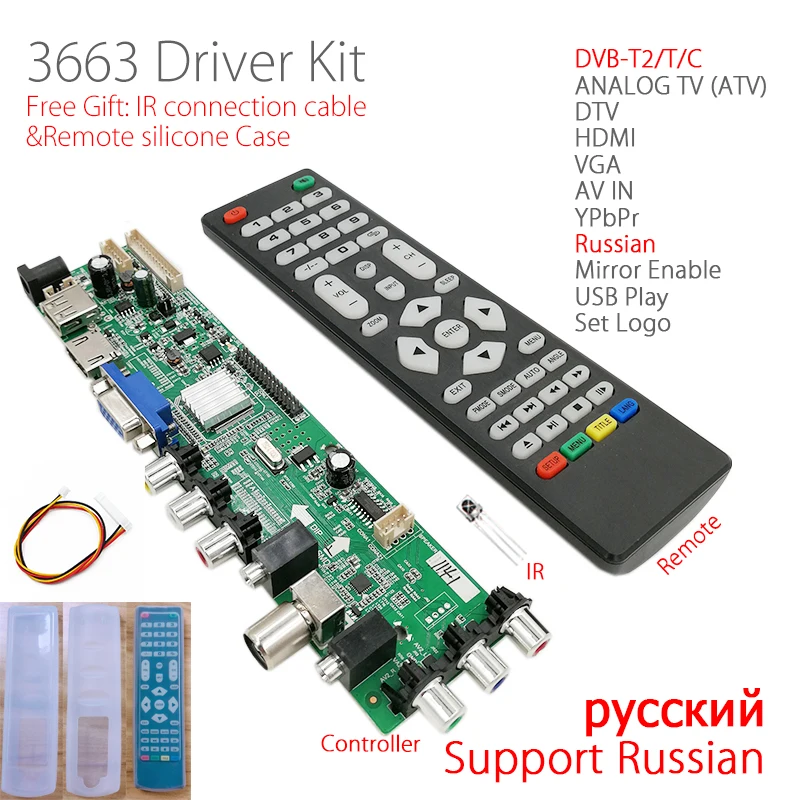 

3663 New Digital Signal DVB-C DVB-T2 DVB-T Universal LCD TV Controller Driver Board UPGRADE 3463A Russian USB play LUA63A82 HD