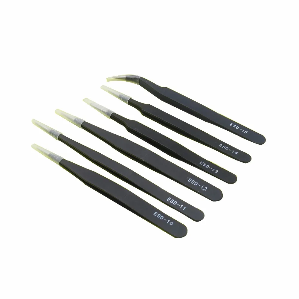 

PJLSW ESD 10PCS/LOT Antistatic Electroplating Nonmagnetic Stainless Steel Curved Straight Eyebrow Tweezers Nail Art Tools