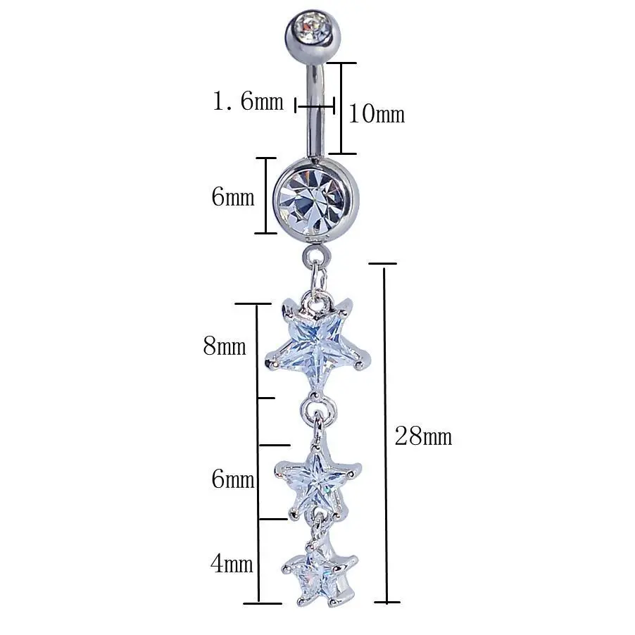 WT Gold Plated Stainless Barbell Body Piercing Gem Tops Dangle Twinkle Stars Starfish Belly Rings Jewelry Navel Studs Girls BJ36 |