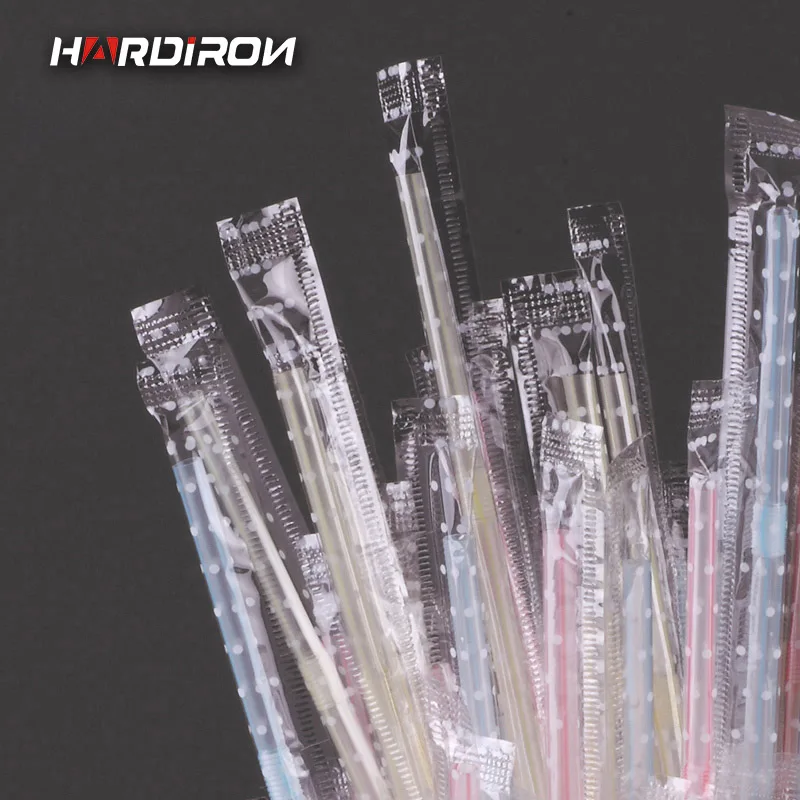 HARDIRON 400 шт одноразовые детские индивидуально обернутые пластиковые соломинки йогурт острый короткий изогнутый для питья сока соломы