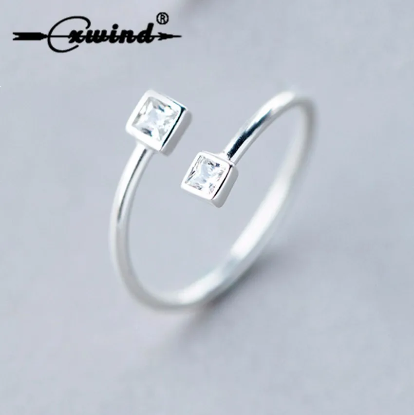 Fashion Charm Double Square AAA Zircon Rings for women Adjust Jewelry Geometric Arrow Crystal Tail Ring Boho Engagement Bijoux | Украшения
