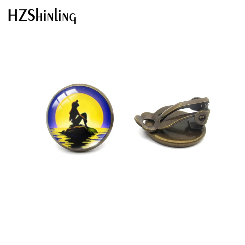 HZSHINLING Новая мода маленькая мультяшная Русалка Принцесса клипсы стеклянные подвески ювелирные изделия в форме русалки лучшие подарки - Окраска металла: Bronze-4