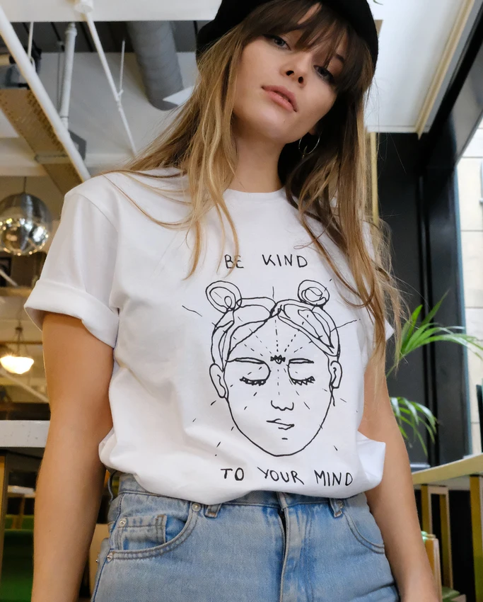 Be Kind To Your Mind Забавные Рубашки Женская Повседневная графическая футболка Tumblr