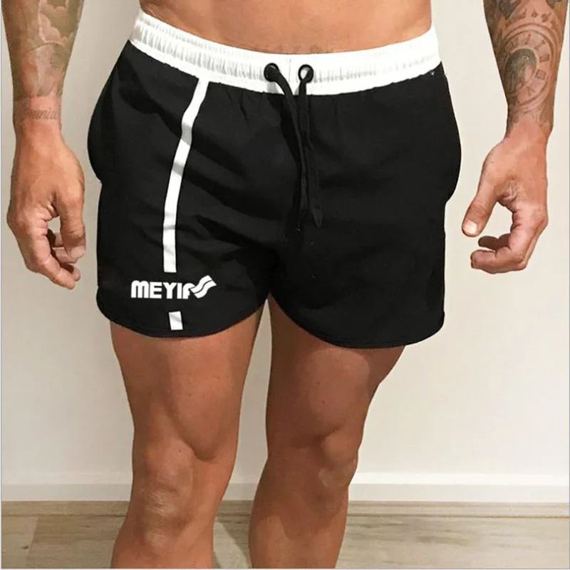 MuscleBrother летние новые мужские шорты для фитнеса модные спортивные удобные быстросохнущие Dreathable шорты для бега - Цвет: Black and white