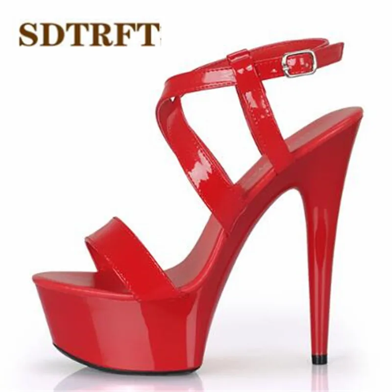 SDTRFT/Большие размеры: 34-43, 44, лето г. Туфли на шпильках женская обувь босоножки с ремешком на щиколотке обувь на платформе и тонком каблуке 15 см женские свадебные туфли на каблуках - Цвет: Красный
