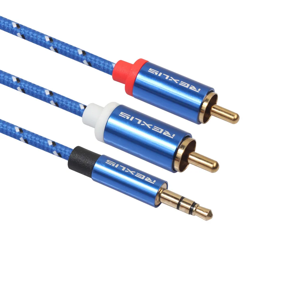 EPULA нейлоновый Плетеный 2RCA аудио кабель 3 5 мм до Aux Мужской Позолоченные наушники