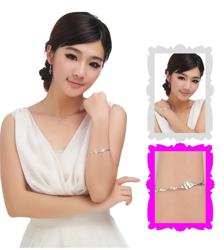 Women Silver Plated Link Heart Wrist Bracelets Fashion Gift Jewelry Chain Bracelet | Украшения и аксессуары