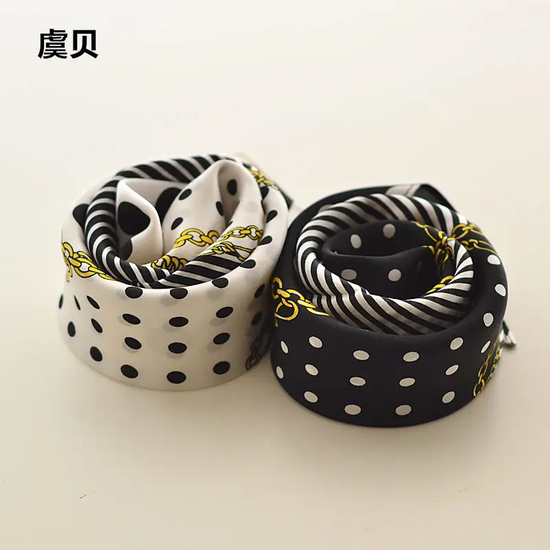 Платок в черный и белый горошек платок маленький квадратный шелковый шарф