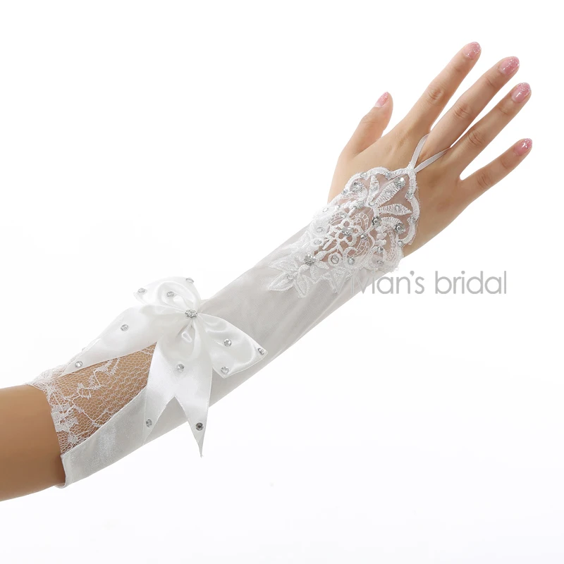 Vivian's Bridal хит продаж свадебные перчатки без пальцев Украшенные бусинами и