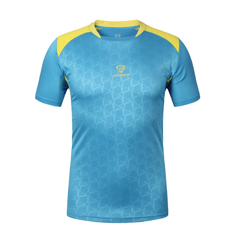 LS011 Light Blue Цветная футболка для бега, мужские топы, футболки, мужская футболка для тренировок, бадминтона, короткий рукав, для спортзала, фитнеса, футбола, Майки для пеших прогулок - Цвет: LS011 Light Blue