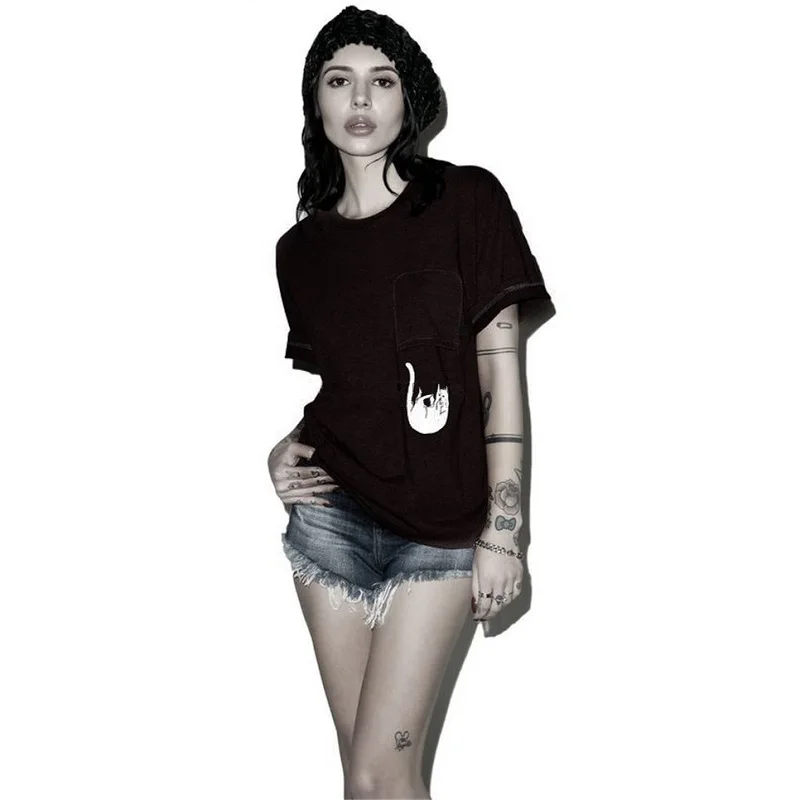 Женская летняя футболка с принтом кошки и коротким рукавом|Футболки| |