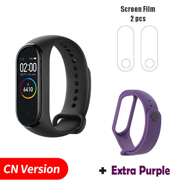 Xiaomi mi-браслет 4, новейший музыкальный смарт-браслет mi Band 4, фитнес-браслет с частотой сердечных сокращений 135 мА/ч, цветной экран, Bluetooth 5,0, банда4 - Цвет: CN extraPurple film