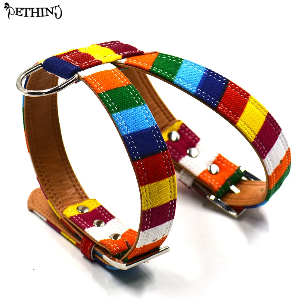 Красочный холст + искусственная кожа собака щенок шлейка для домашней собаки